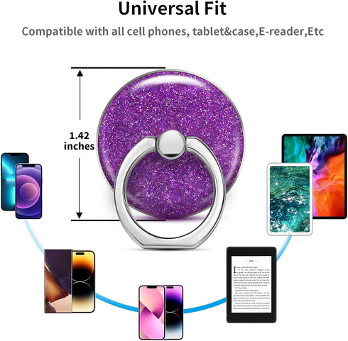 Bling Glitter Phone Grip, Round Cell Phone Ring Holder Stand in Purple for Women, Compatible with Smartphone, Tablet