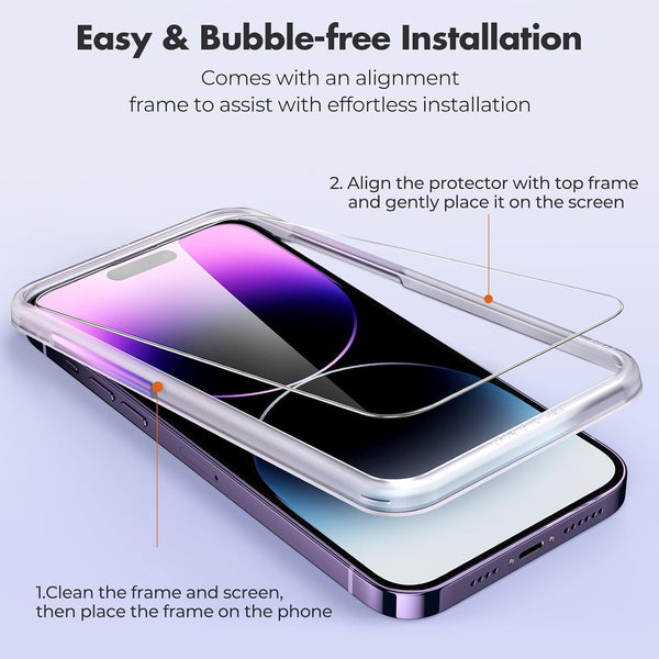 UNBREAKcable 3-Pack iPhone 14 Pro Max Screen Protector, 9H Hardness, Shatterproof, HD Clear, Case Friendly, Easy