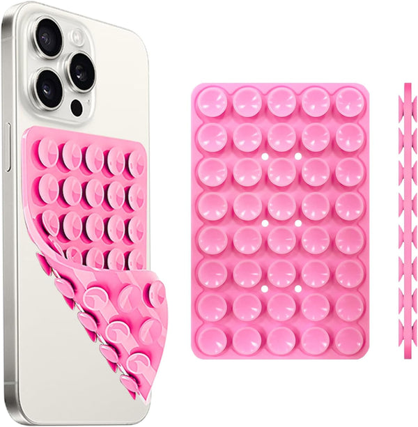 Silicone Suction Cup Phone Case Mount, Double Sided, Strong Grip Holder for iPhone and Android, Pink