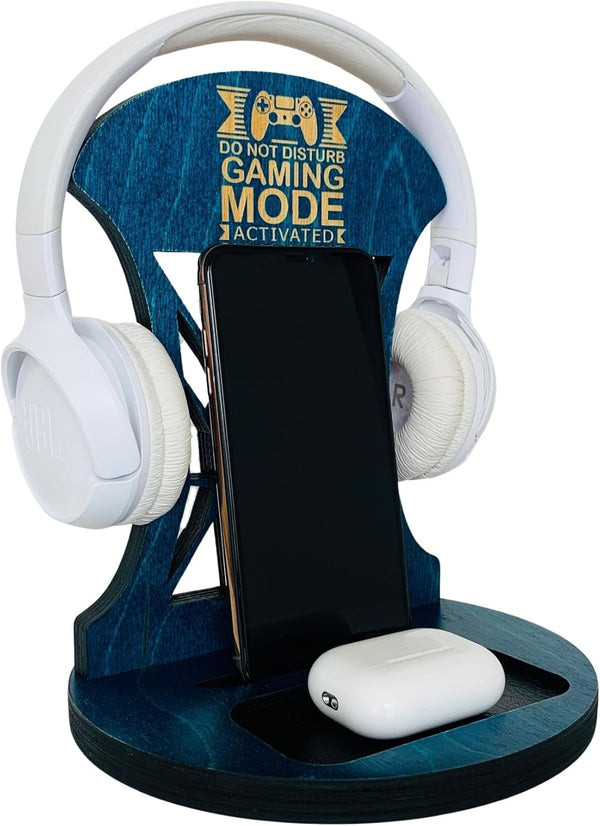 Wooden Headset Stand for Gamer Room Decor, Gaming Accessories, Headphone Stand for Men, Best Gifts for Boyfriend, Son,