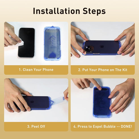 iPhone 14 Pro Auto Alignment Kit - 6.1" Full Coverage Blue Light Screen Protector, Anti-Glare Tempered Glass, Case