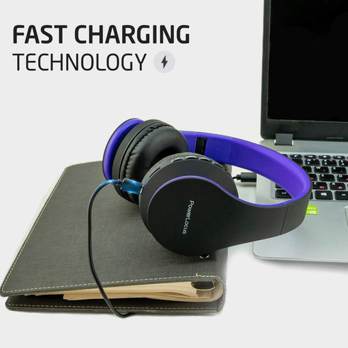Headsets PowerLocus Wireless Bluetooth Over-Ear Stereo Foldable Headphones, Wired Rechargeable with Built-in Microphone