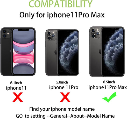 Cavor Wallet Case for iPhone 11 Pro Max with Card Holder, PU Leather Kickstand Case, Shockproof Cover, Black