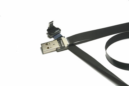 Slim Micro USB FPV Flat Slim Thin Ribbon FPC Cable Black 90 Degree Angled to Standard USB A for Charging and Sync (30CM)
