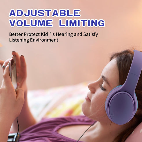 Kids Wireless Headphones, Bluetooth V5.0, 15 Hours Play, 93dB Volume Limited, Foldable with Built-in Mic for Cell