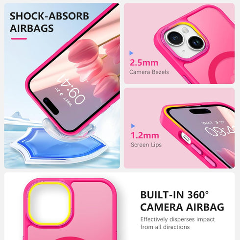 BENTOBEN Hot Pink Case for iPhone 15, Translucent Matte Magnetic Cover Compatible with MagSafe