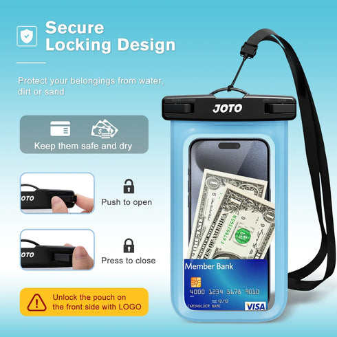 JOTO Universal Waterproof Phone Pouch, Cellphone Dry Bag Case for iPhone 15 14 13 12 11 Pro Max, Galaxy S23, Blue