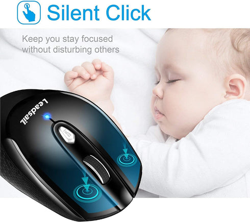 LeadsaiL Wireless Mouse for Laptop - 2.4G Portable Slim Cordless Optical Mouse with 6 Buttons, USB for Windows and Mac
