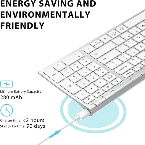 iClever BK10 Bluetooth Keyboard, Multi Device Rechargeable Bluetooth 5.1 with Number Pad, Ergonomic Design