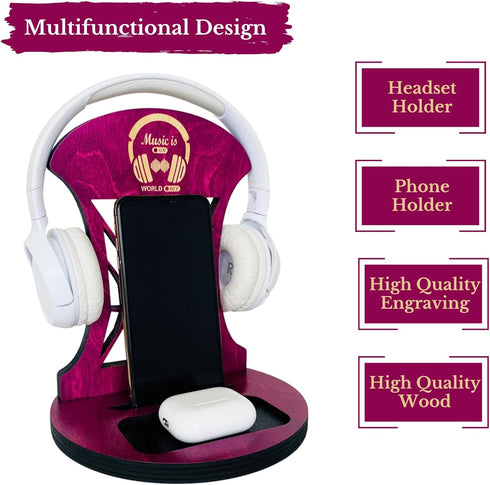 Wooden Headset Stand for Desk, Best Gifts for Music Lovers, Teen Girls, Daughters, Sisters, Girlfriends, Birthday Gifts