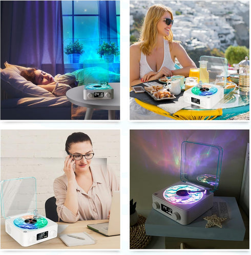 The Waves Vinyl Player with Water Ripple Light, 2024 New Bluetooth Speaker Compatible with TF, AUX Mode, Record Player