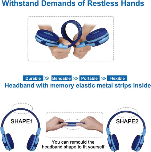 SIMOLIO Kids Headphones Wired with Microphone, Volume Limiter, Sharing Jack, Adjustable & Durable, Foldable Stereo for