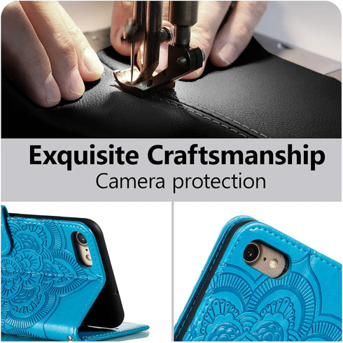 EYZUTAK Mandala Case for iPhone SE(5G) 2022, iPhone 7, 8, Premium Leather Flip Wallet with Card Slots, Magnetic Stand -