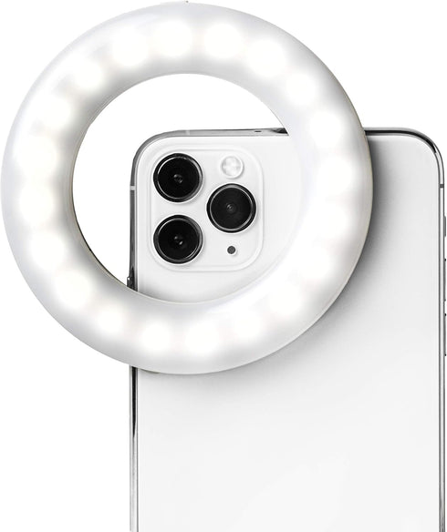 Selfie One Ring Light for Phone, iPhone, Android or Laptop | 3 Adjustable Light Modes | Rechargeable Batteries, Clip On