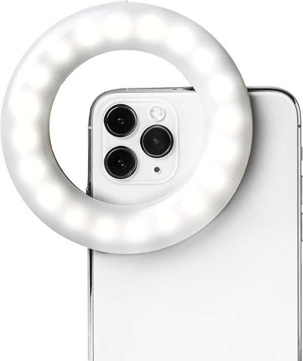 Selfie One Ring Light for Phone, iPhone, Android or Laptop | 3 Adjustable Light Modes | Rechargeable Batteries, Clip On