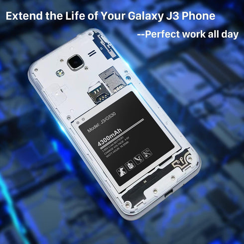 WAVYPO Battery for Galaxy J3, Upgraded 4300mAh Li-ion Battery Replacement for Samsung J3 J327A J320V J320A