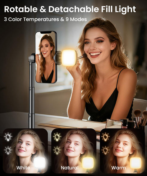 Victiv 68" Phone Tripod & Selfie Stick with Remote and Fill Light, Auto Open Cell Phone Tripod Stand, Extendable Phone