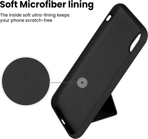 LAUDTEC Silicone Kickstand Case for iPhone X/XS - Flexible Soft Liquid Silicone Cover with Hand Strap and Metal Stand