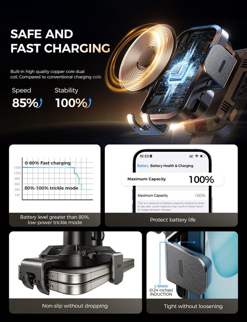 CHGeek Wireless Car Charger with Phone Holder Mount, 15W Fast Charging for Car Accessories