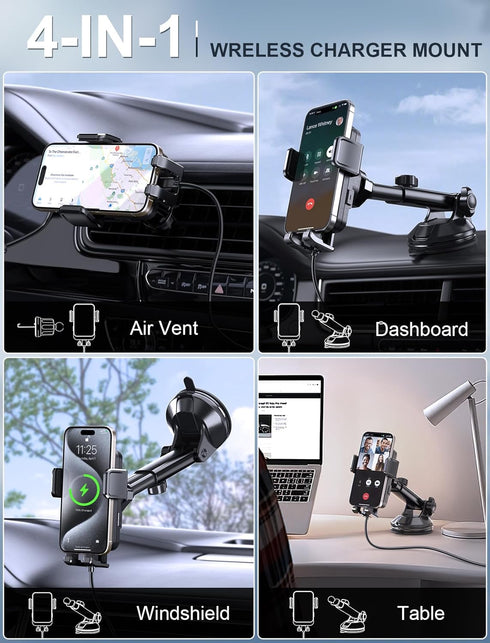 Wireless Car Charger, MOKPR 15W Fast Charging Auto Clamping Car Phone Holder for iPhone 15/14/13/12 Pro Max