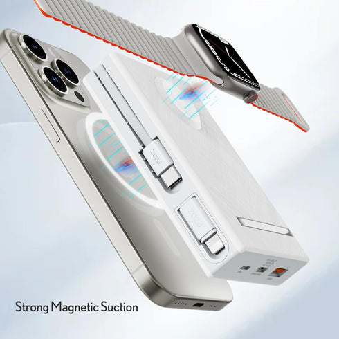 pzoz 10000mAh Portable Magnetic Wireless Magsafe Power Bank, USB Type C PD Fast Charging Built-in Cable