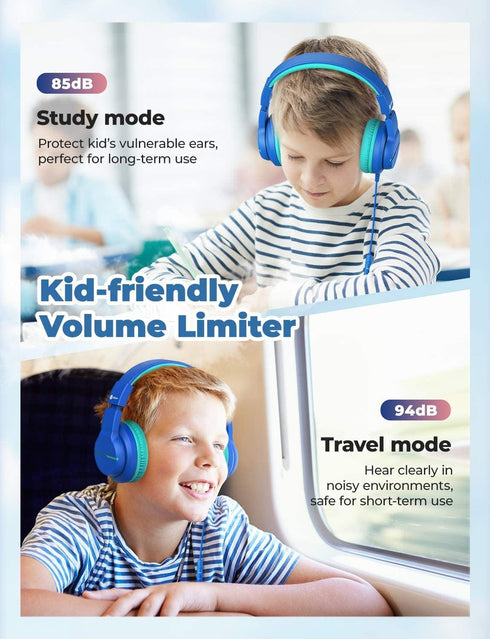 iClever HS19 Kids Headphones with Microphone for School, Volume Limiter 85/94dB, Over-Ear Girls Boys Headphones with