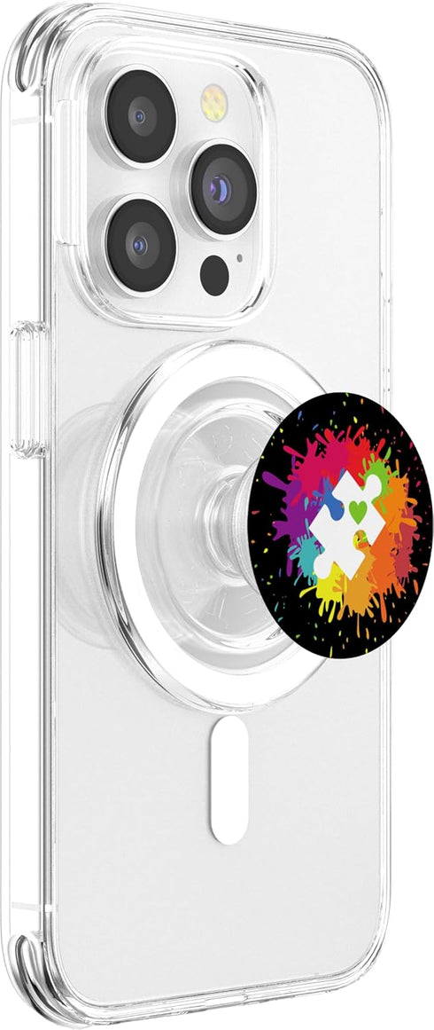 Autism Awareness Puzzle Piece Colorful Rainbow Splatter PopSockets MagSafe PopGrip for iPhone