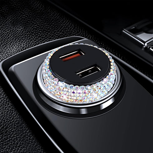 Dual USB Car Charger Quick Charge 3.0 Car Adapter Fast Charging Charger Compatible for iPhone 11/11pro/ MAX/XS/XR/X/10,iPad,Samsung S10/S10+/S9,Google Pixel 4/4 XL etc,Bling Car Decor,Rainbow White