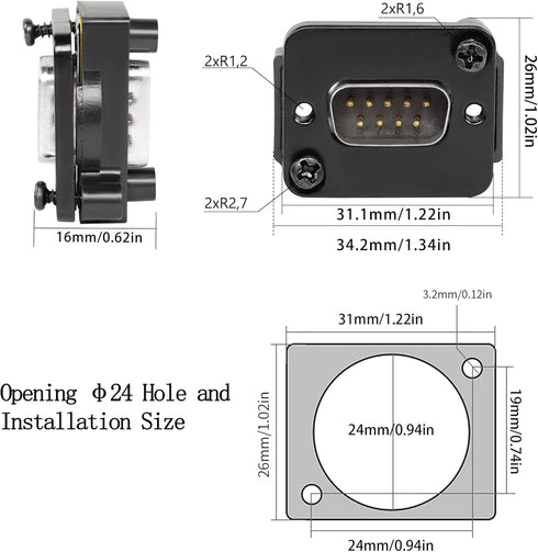 QIANRENON DB9 Panel Mount Straight Through Connector, 9-pin RS232 Serial Male to Male Panel Mount Socket Converter