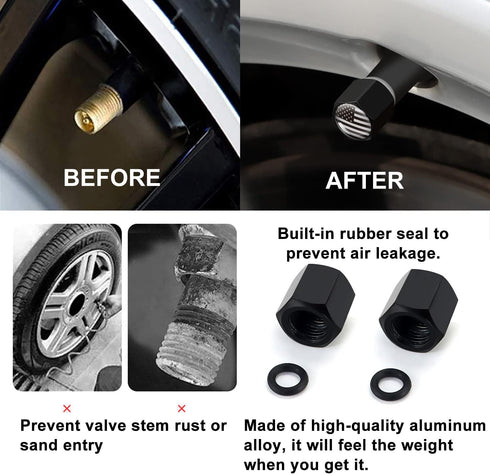 Car Truck Antenna with Tire Valve Caps, American Flag Short Replacement for GMC, Chevy, Ford, and Dodge.