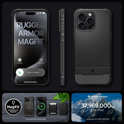 Spigen iPhone 15 Pro Case - Magnetic Rugged Armor MagFit, Matte Black, Extreme Protection, MagSafe Compatible (2023)