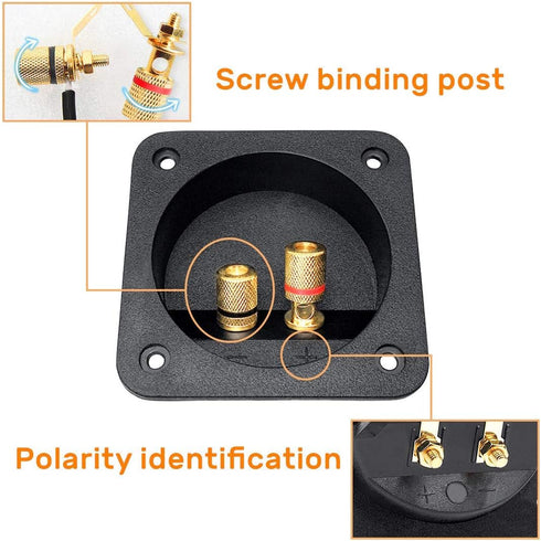 Kalevel 2pcs Speaker Box Terminal Cup Square with 2 Pair Banana Plugs Screw Type Binding Post Subwoofer Box Terminal Cup 3.2in Banana Plugs 4mm for 2-Way DIY Home Car Stereo with Screws