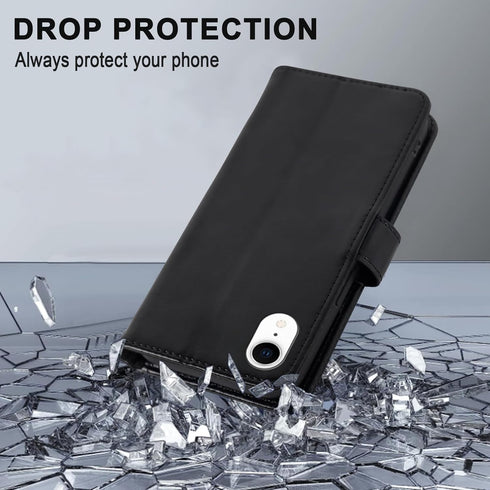 MONASAY Wallet Case for iPhone XR, 6.1-inch, Flip Folio Leather Cover with Credit Card Holder, Black, Glass Protector