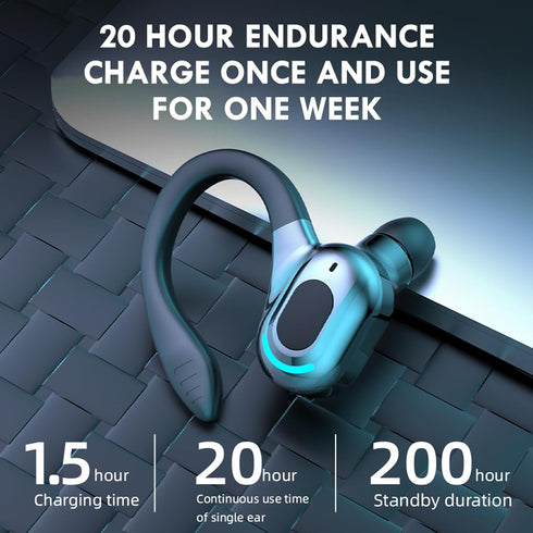 Wireless Earbuds with Earhooks Single Bluetooth Earpiece Sports Headphones Over the Ear Running Workout Wrap Around Earbuds 20H Long Battery Life Waterproof Noise Cancelling Headset for Android iOS