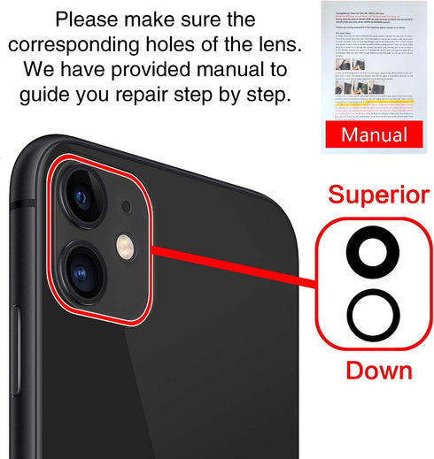 2PCS ASDAWN Back Camera Lens Glass Replacement for iPhone 11, Pre-Installed Adhesive, Installation Manual + Repair Tool