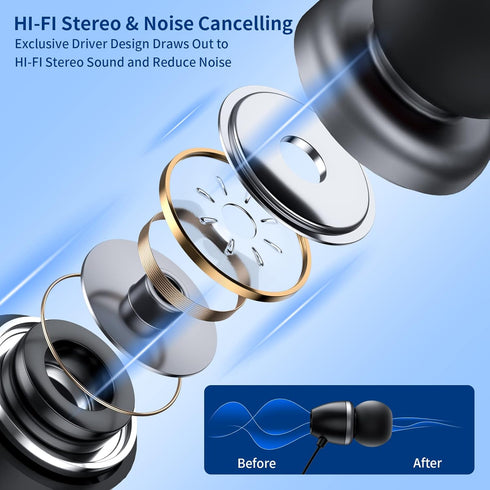 Retractable Bluetooth Headphones, Neckband Earbuds Wireless Headset, Noise Cancelling Stereo Earphones with Microphone