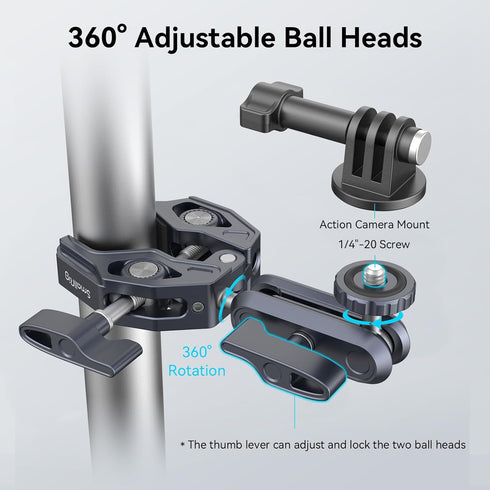 SMALLRIG Ballhead Magic Arm with Clamp and Adapter, Camera Mount Clamp for Gopro, Monitor Mount with 1/4"-20, 3/8"-16