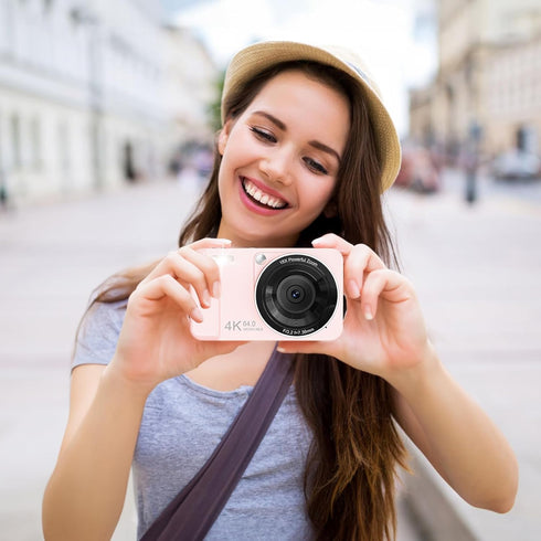 HSZTJJYP 4K 64MP, 18X 64GB 2 Digital Camera, Zoom, Point and Shoot Digital Camera with TF Card & Batteries, Portable
