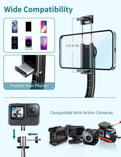 Selfie Stick, 41'' Extendable Phone Tripod Stand with Phone Holder & Detachable Remote, 360° Rotation for iPhone Android