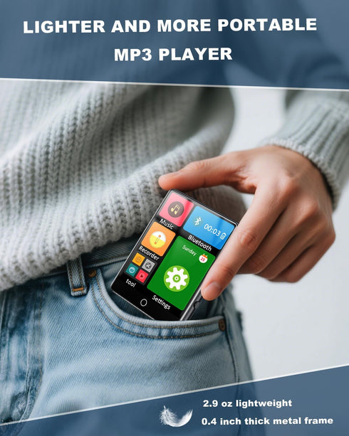 HOVOYNN 128GB MP3 5.3 2.8-inch MP3 Player with Bluetooth Touch Screen Digital Music Player Portable Player Bluetooth