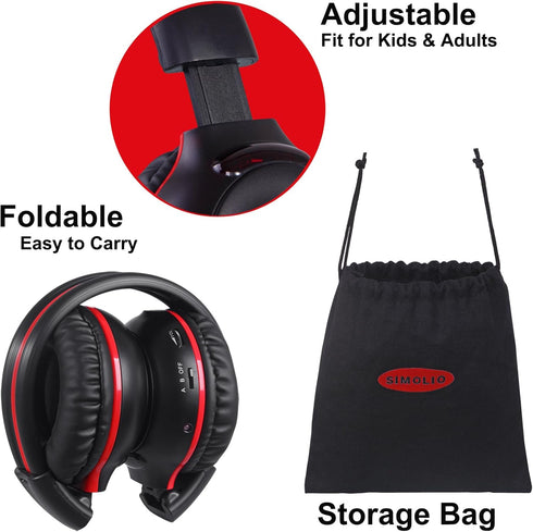 SIMOLIO IR Headphones for Car DVD, Infrared Headphones Kids Universal 2 Channel, Wireless with Bag & 3.5mm AUX Cord for