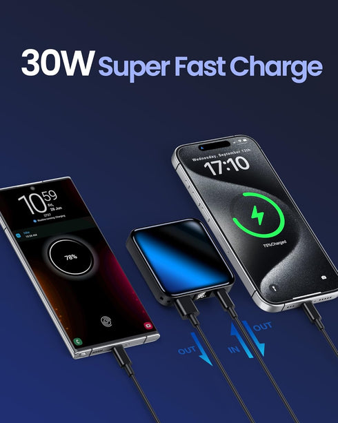 Xuniktek 10000mAh Pack, Small Power BankFast Charge Mini Portable Charger, USB C Input/Output with External Battery