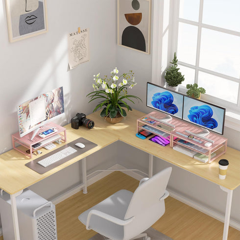 gianotter 2-Tier Metal Monitor Stand Riser, Desk Accessories & Workspace Organizers for Office Supplies, Rose Gold