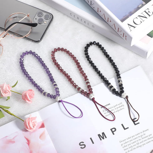 Weewooday 3 Pieces Bling Crystal Beads Cell Phone Lanyard Strap, Hand Wrist Lanyard Strap, Beaded Women's Wristlet
