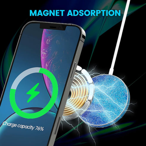 Wireless Charger 15W Max Bling MagSafe Charger Pad Type C Cable | Qi-Certified for iPhone 13/14/12/SE/11/X/XR, AirPods