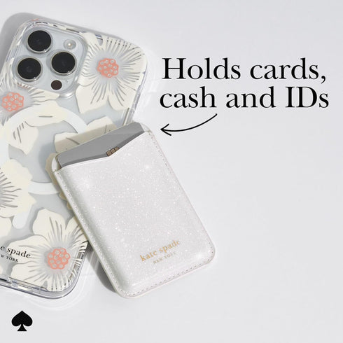 Kate Spade New York Magnetic Wallet/Card Holder, Compatible with MagSafe Phones and Cases, White Glitter