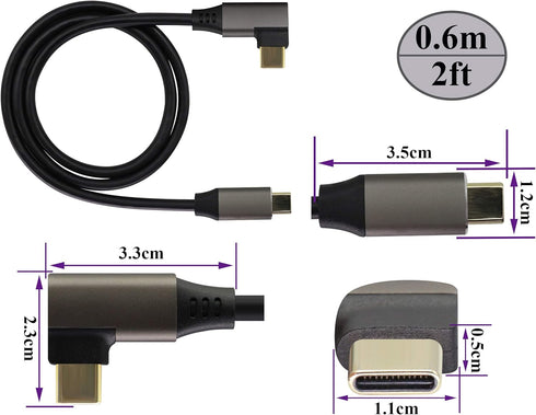 90 Degree USB C to USB C 3.1 Gen 2 Cable USB Right Angle 3.1 Type C Male to Male Extension Cable Fast Charging Compatible for Google Pixel 3XL,Samsung Galaxy Note 10 S20,MacBook(0.6M/2Pack) by AAOTOKK
