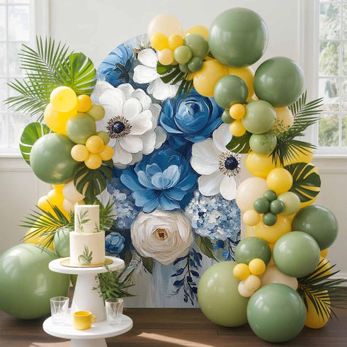 Jnbasdffb 6.6 Country Hydrangeas Flower Wedding Arch Cover,Stretchy Spandex Arch Backdrop Stand Covers FT,Blue White