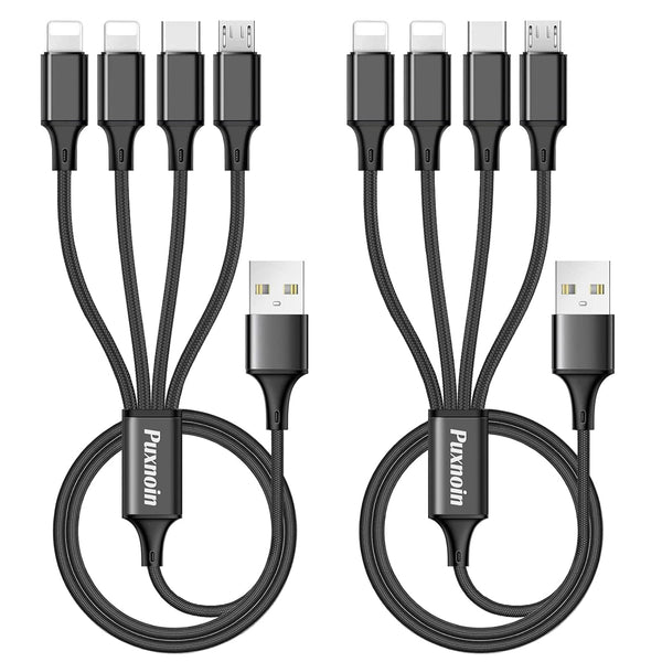 Multi Charging Cable 2Pack 4FT - Universal 4 in 1 Fast Charging Cord Adapter with Type-C, Micro USB Connectors