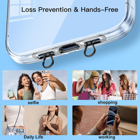 2 Pack 2 Metal Phone Tether Tabs for iPhone - Stainless Steel Phone Lanyard Patch with rings